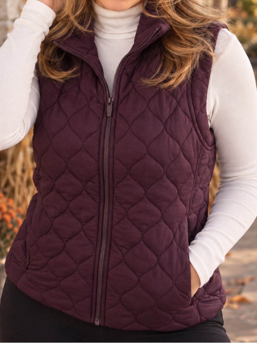 Quilted Sleeveless Vest in Plum